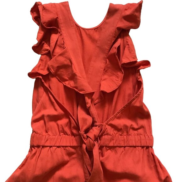 Ulla Johnson Viola Jumpsuit Womens 4 Chili Orange Linen Wide Leg Ruffled Ankle - Picture 14 of 15